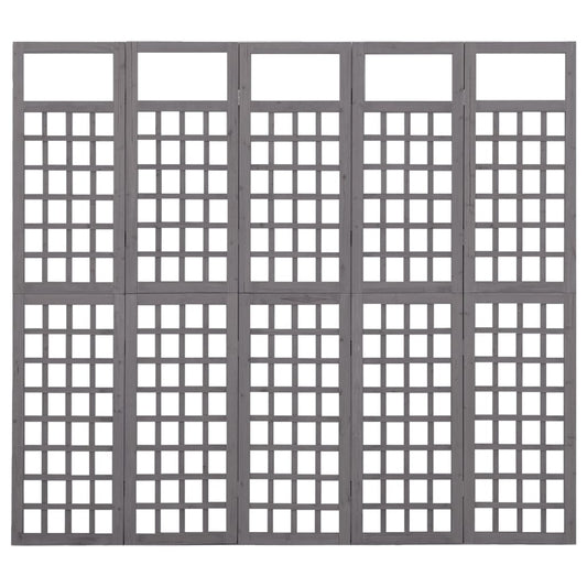 Spalier/Paravent 5-teilig Massivholz Tanne Grau 201,5x180 cm