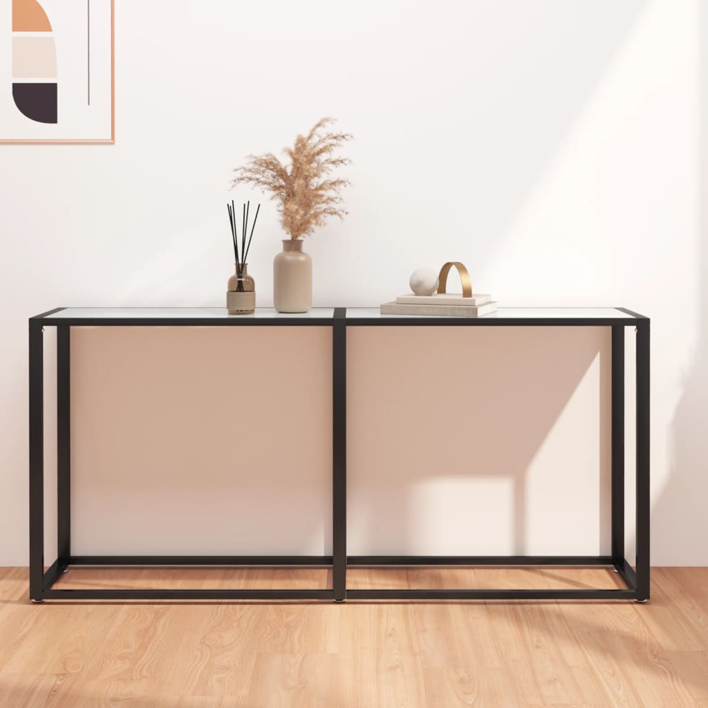 Konsolbord Hvid Marmorlook 160x35x75,5 cm Hærdet glas