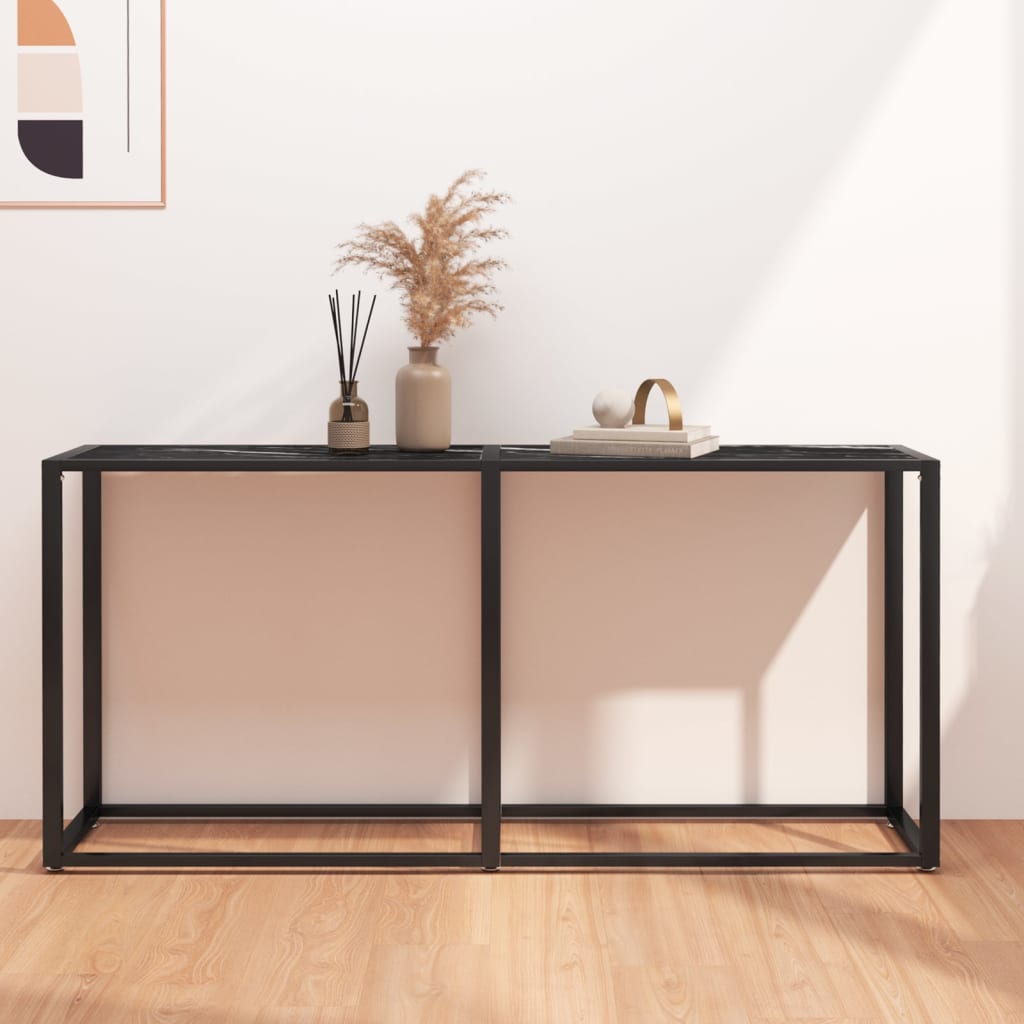 Konsolbord Sort marmorlook 160x35x75,5 cm Hærdet glas