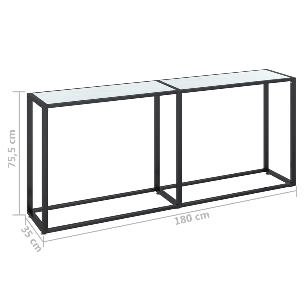 Konsolbord Hvid Marmorlook 180x35x75,5 cm Hærdet glas