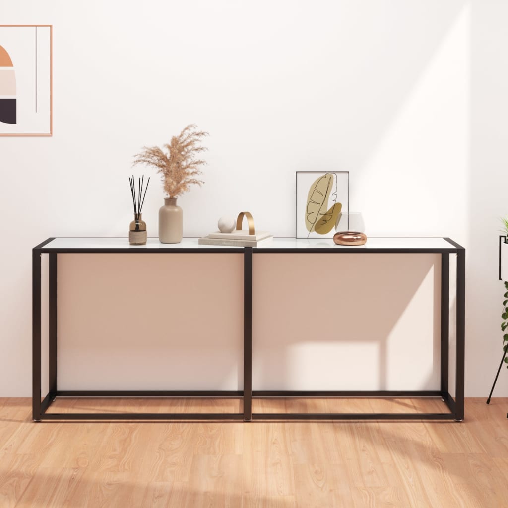 Konsolbord Hvid Marmorlook 180x35x75,5 cm Hærdet glas