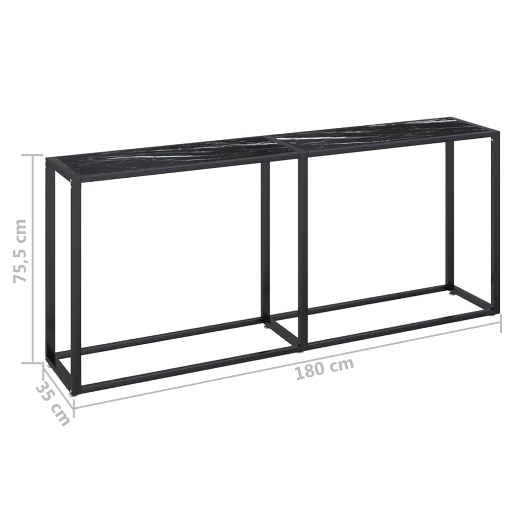 Konsolbord Sort marmorlook 180x35x75,5 cm Hærdet glas