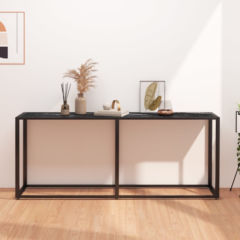 Konsolbord Sort marmorlook 180x35x75,5 cm Hærdet glas
