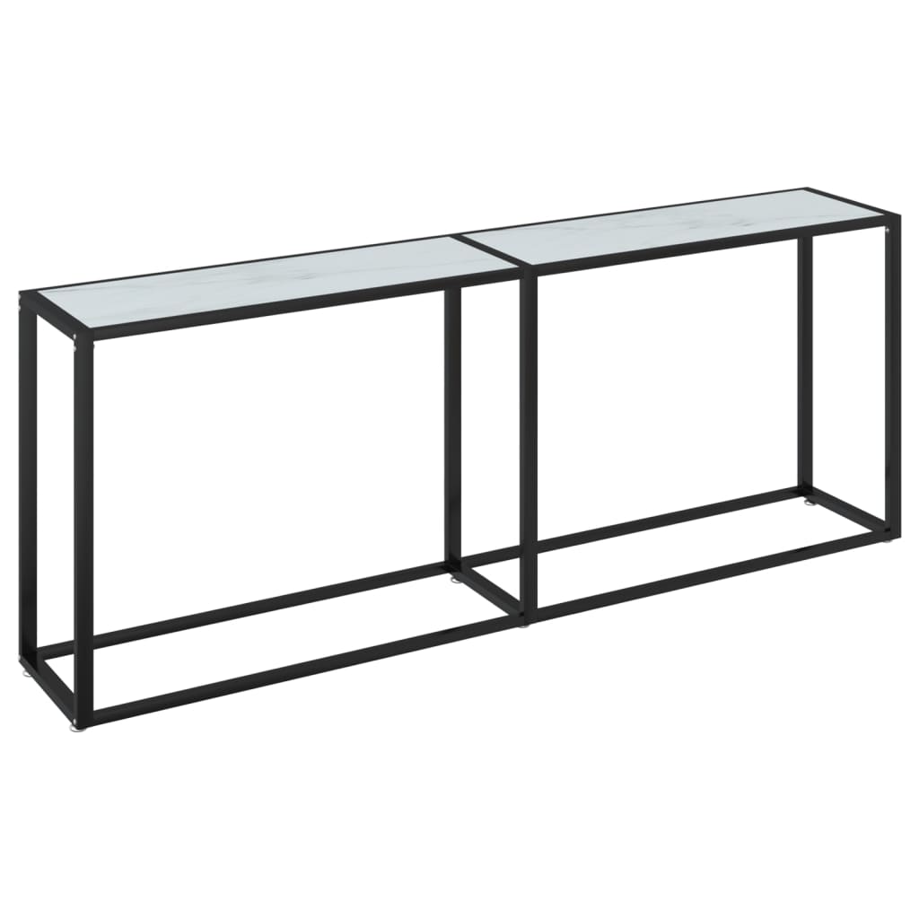 Konsolbord Hvid Marmorlook 200x35x75,5 cm Hærdet glas
