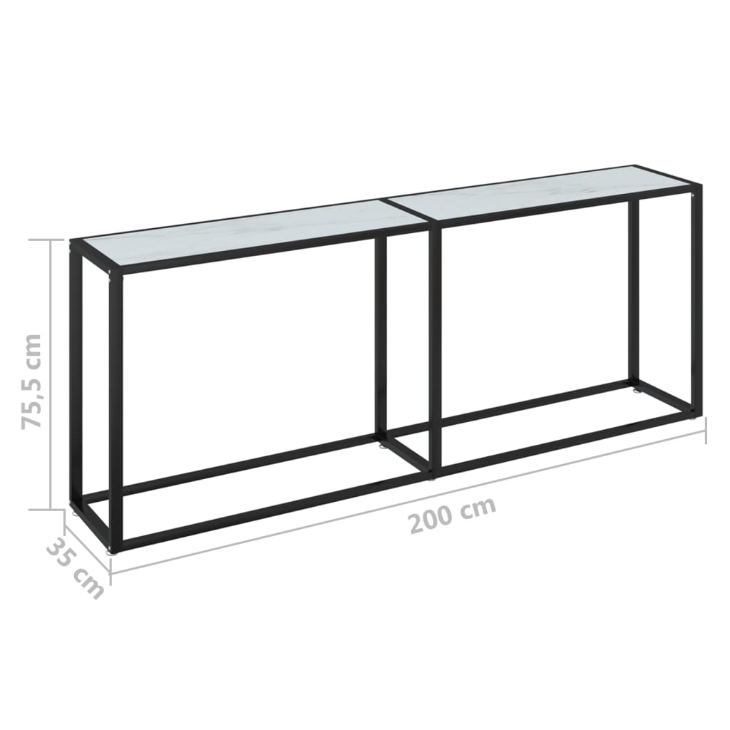 Konsolbord Hvid Marmorlook 200x35x75,5 cm Hærdet glas