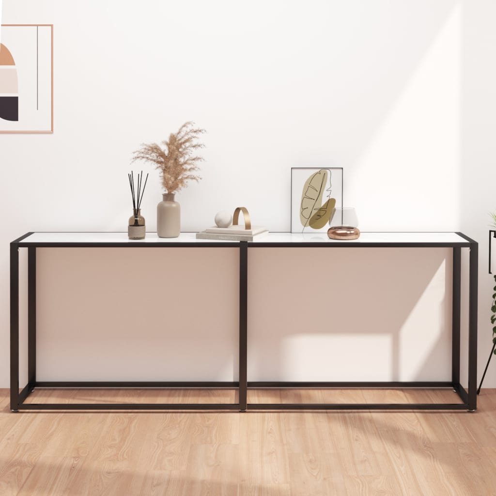 Konsolbord Hvid Marmorlook 200x35x75,5 cm Hærdet glas