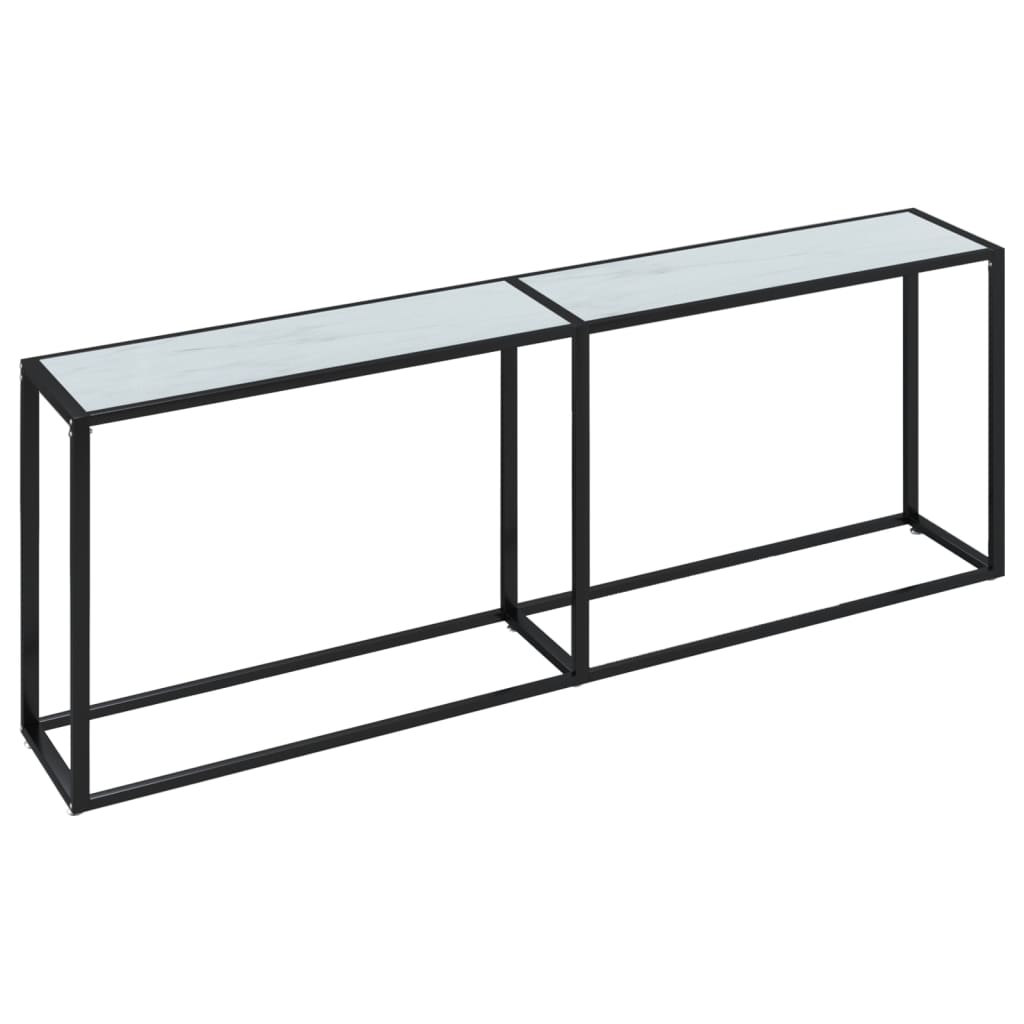 Konsolbord Hvid Marmorlook 220x35x75,5 cm Hærdet glas