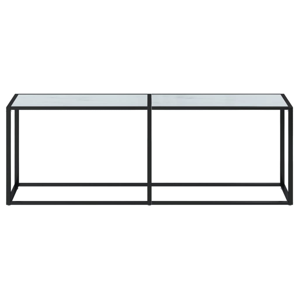 Konsolbord Hvid Marmorlook 220x35x75,5 cm Hærdet glas