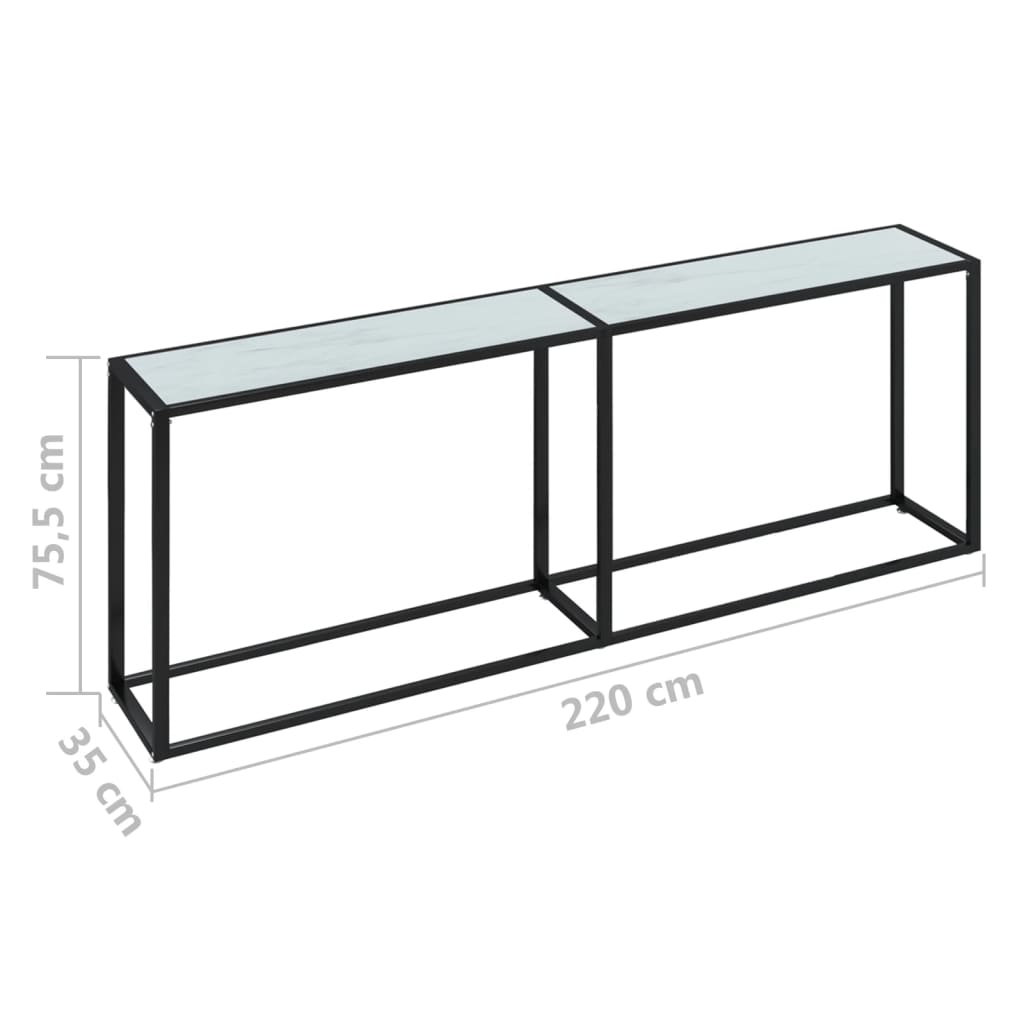 Konsolbord Hvid Marmorlook 220x35x75,5 cm Hærdet glas