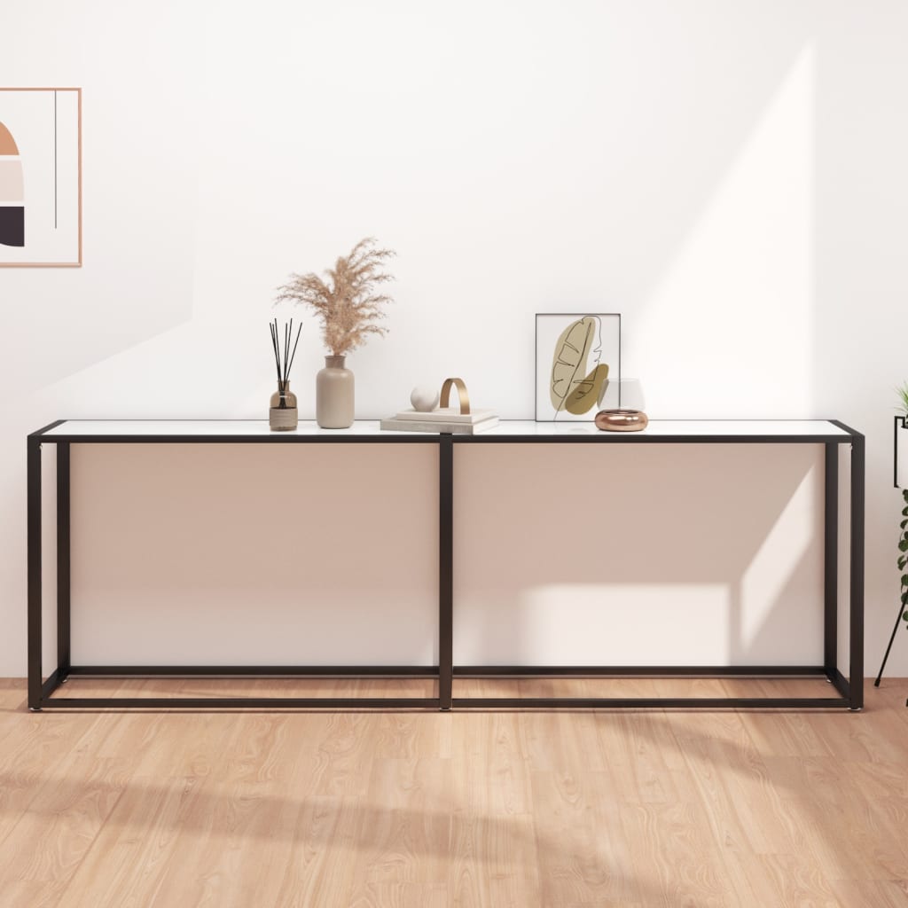 Konsolbord Hvid Marmorlook 220x35x75,5 cm Hærdet glas