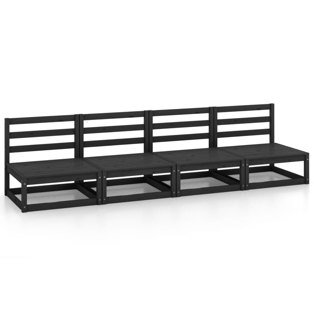 Udendørs sofa 4-personers sort massiv fyrretræ