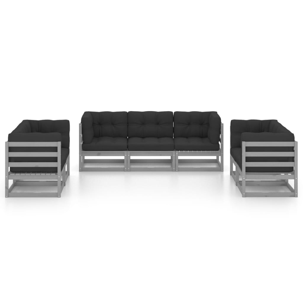 7-tlg. Garten-Lounge-Set mit Kissen Kiefer Massivholz