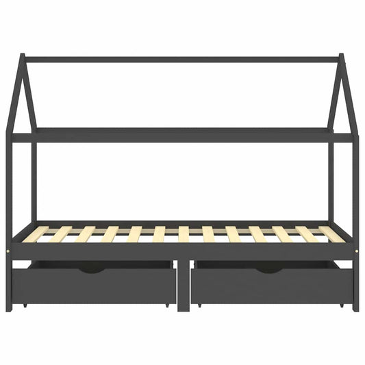 Kinderbett mit Schubladen Dunkelgrau Massivholz Kiefer 90x200cm