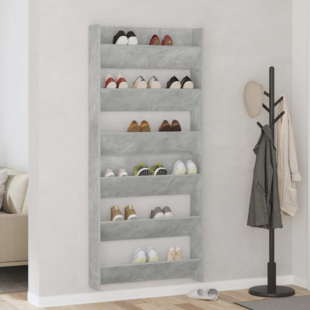 Wand-Schuhschränke 2 Stk. Betongrau 80x18x90 cm Holzwerkstoff