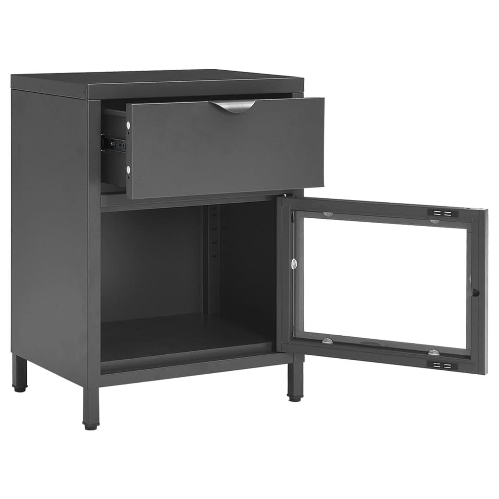 Nachttisch Anthrazit 40x30x54,5 cm Stahl und Glas