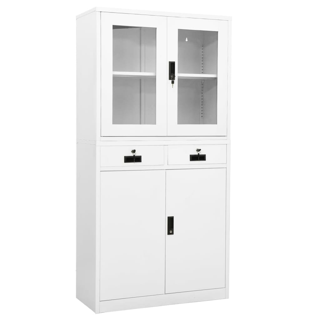 Kontorskab Hvid 90x40x180 cm Stål og Hærdet glas