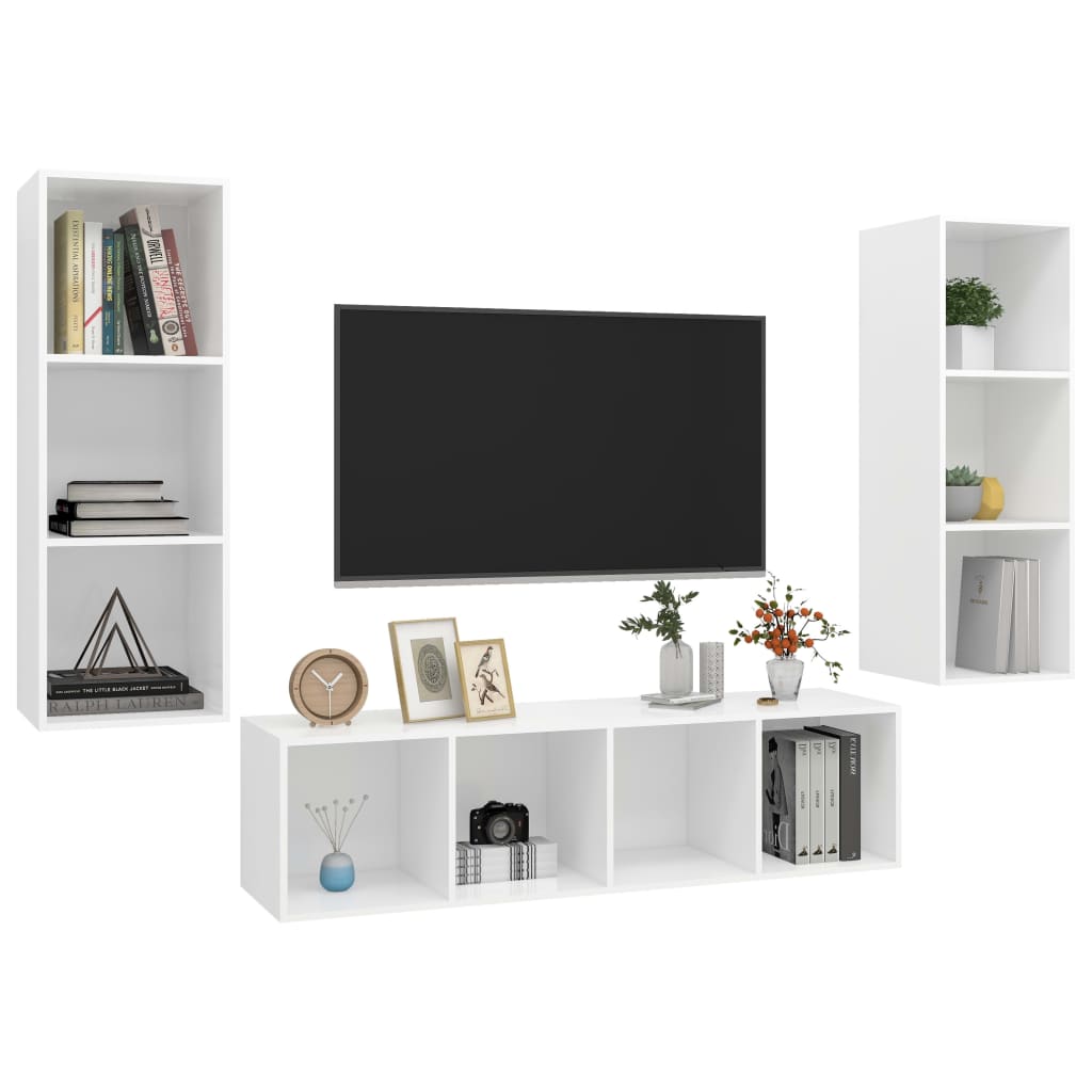 3-tlg. TV-Schrank-Set Weiß Holzwerkstoff
