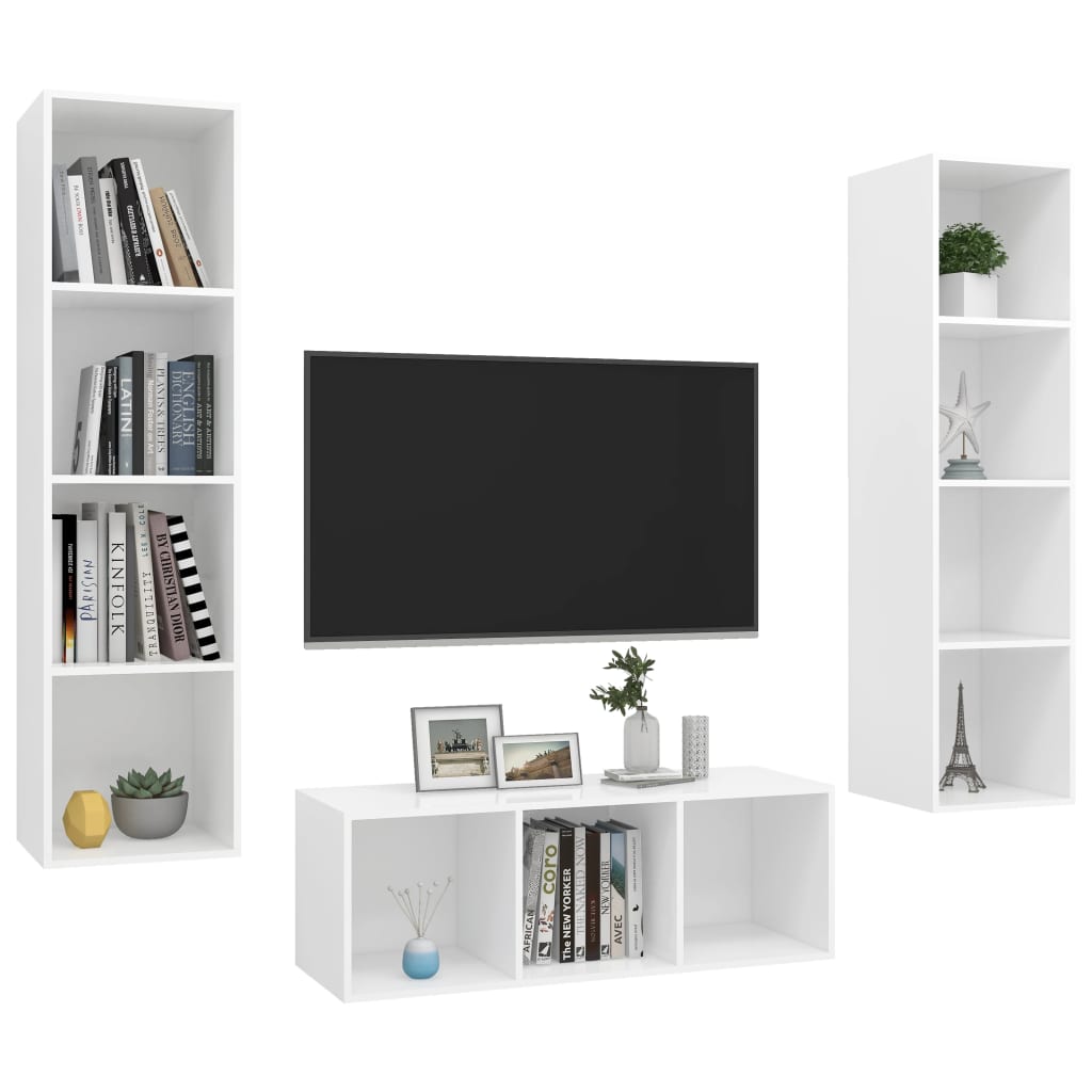 3-tlg. TV-Schrank-Set Weiß Holzwerkstoff