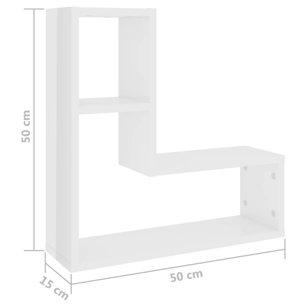 Wandregale 2 Stk. Hochglanz-Weiß 50x15x50 cm Holzwerkstoff