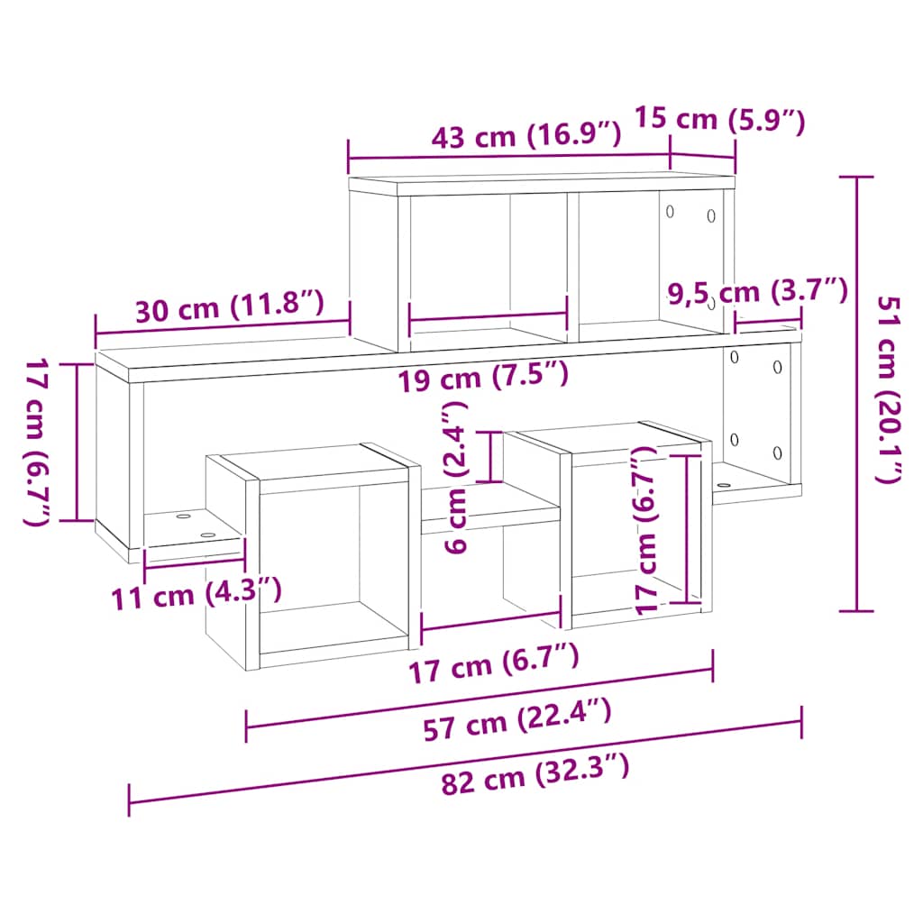 Wandregal in Autoform Sonoma-Eiche 82x15x51 cm Holzwerkstoff