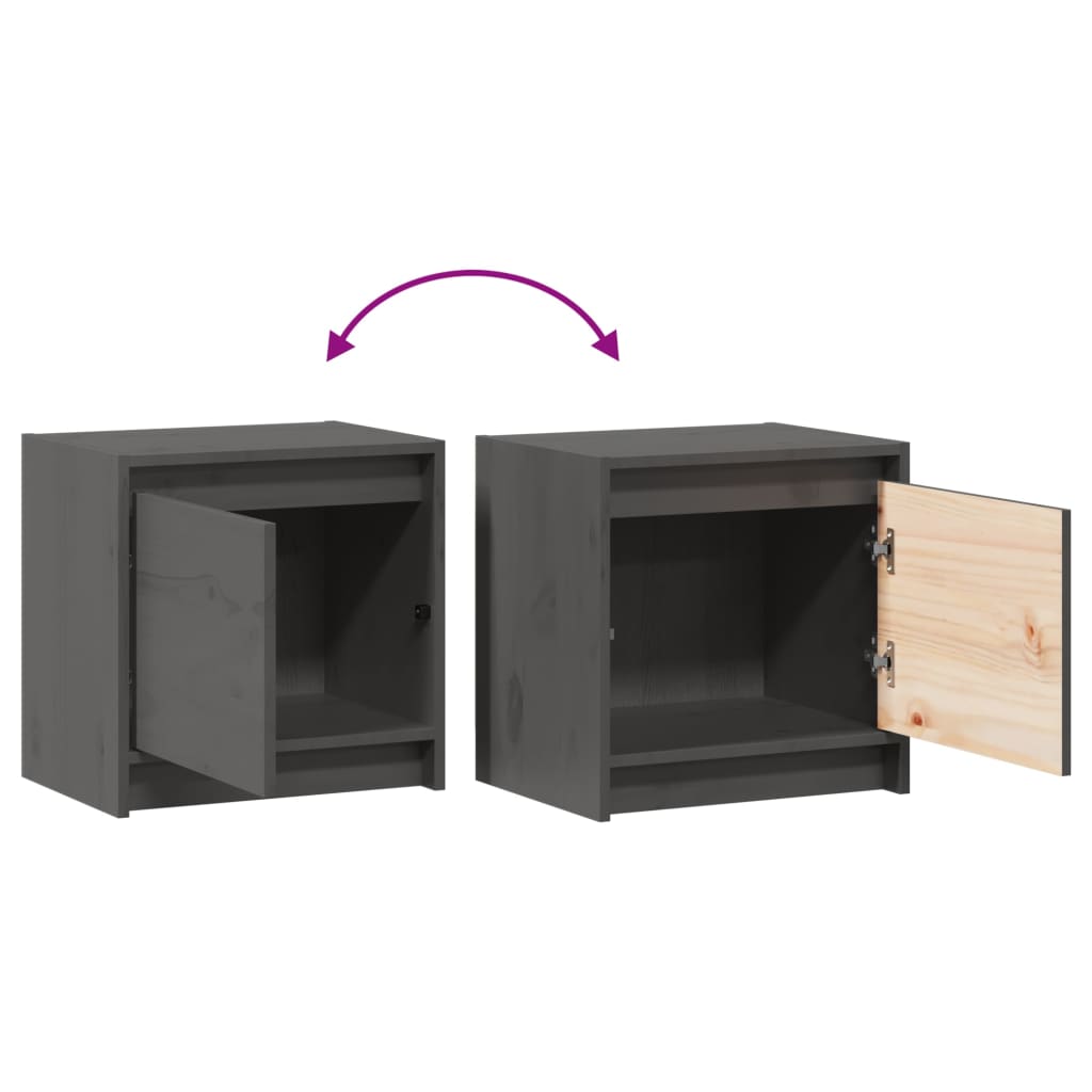 Sengeborde 2 stk Grå 40x30,5x40 cm massiv fyrretræ