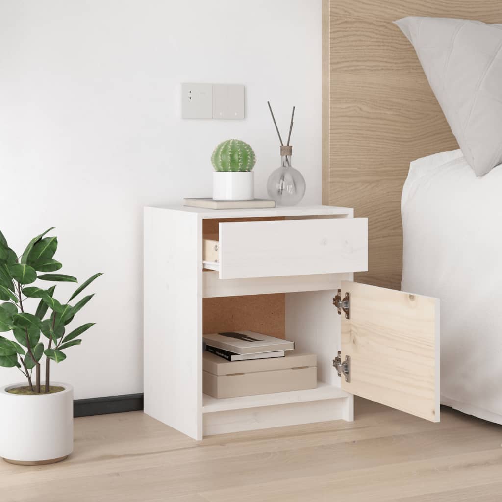 Sengeborde 2 stk Hvid 40x31x50 cm massiv fyrretræ