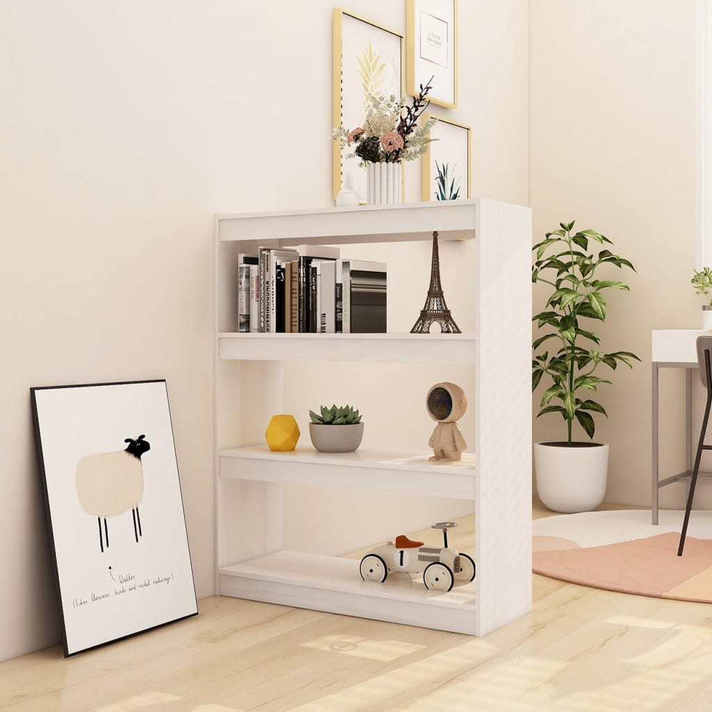 Bogreol/rumdeler Hvid 100x30x103 cm Massiv fyrretræ