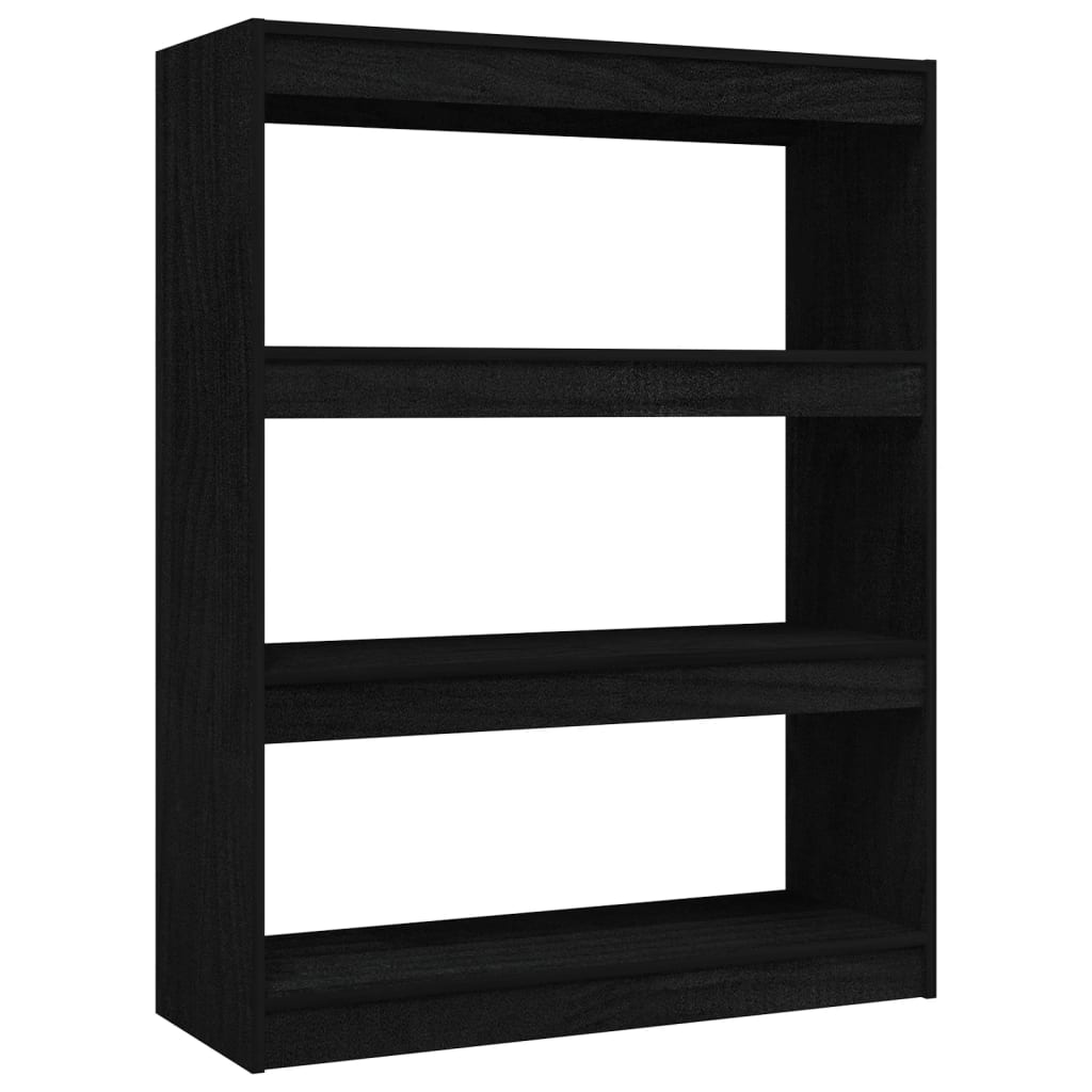 Bogreol/rumdeler Sort 100x30x103 cm Massiv fyrretræ