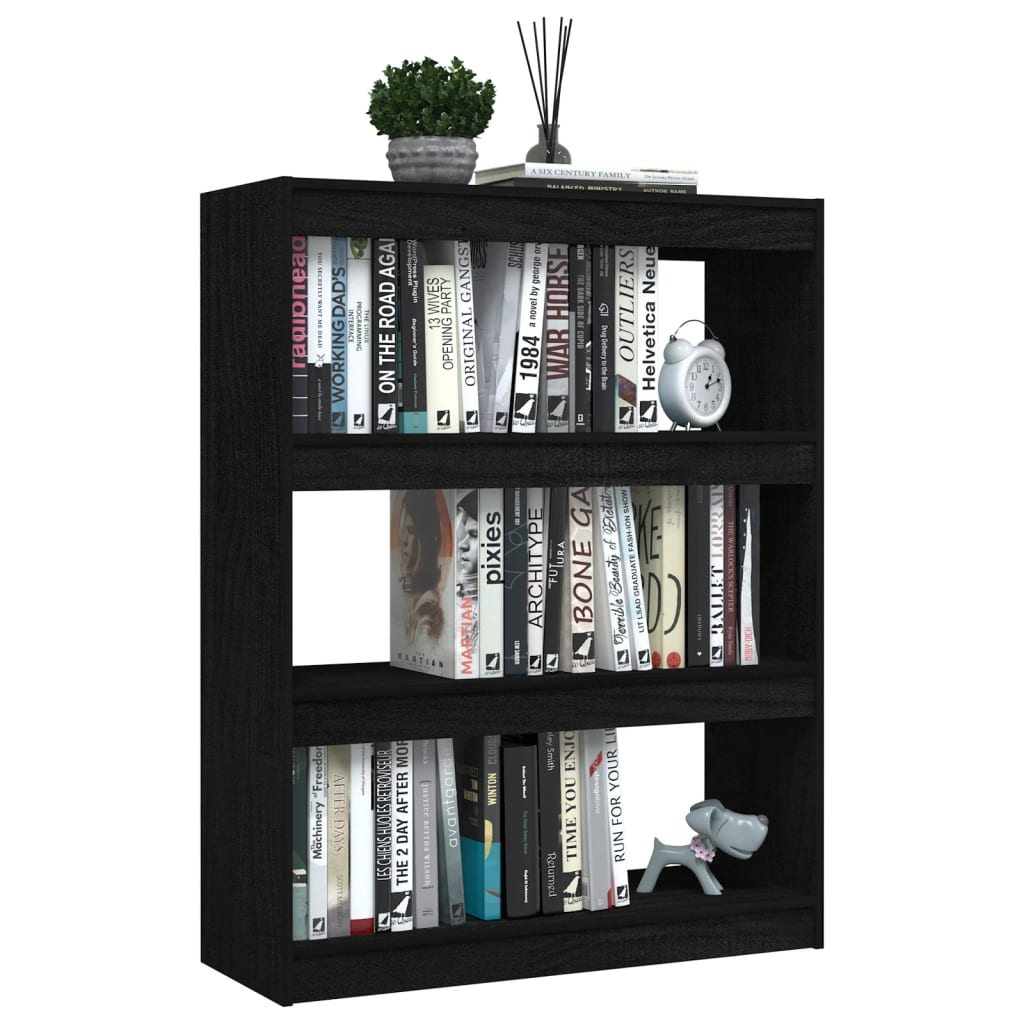 Bogreol/rumdeler Sort 100x30x103 cm Massiv fyrretræ