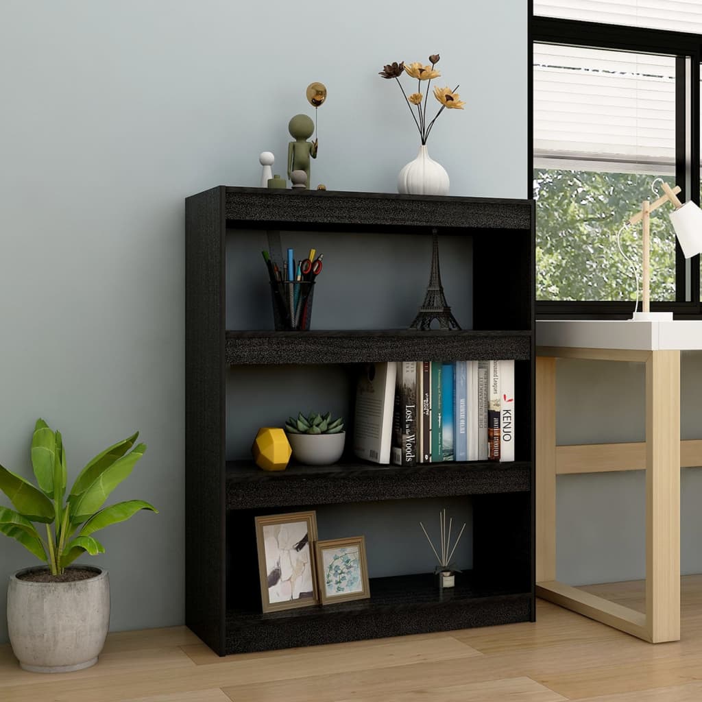 Bogreol/rumdeler Sort 100x30x103 cm Massiv fyrretræ
