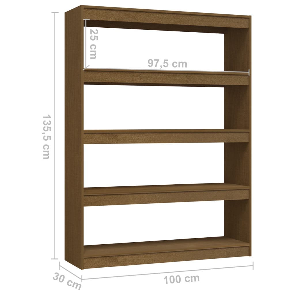 Bogreol/rumdeler 100x30x135,5 cm massiv fyrretræ