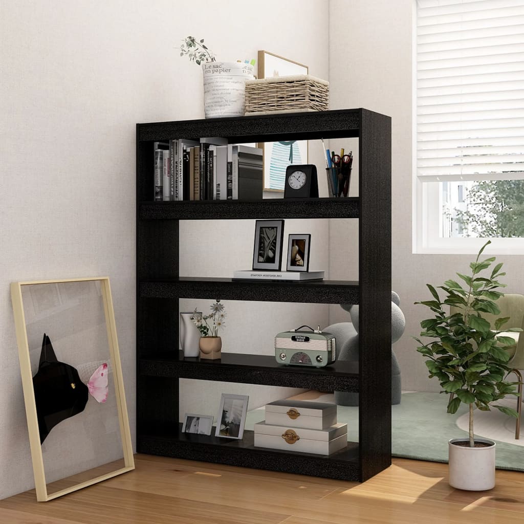 Bogreol/rumdeler Sort 100x30x135,5 cm Massiv fyrretræ