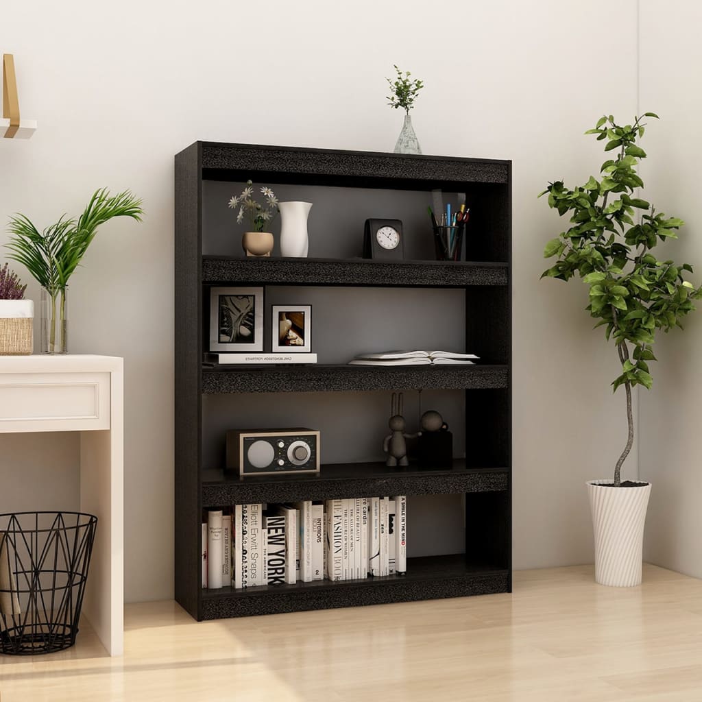 Bogreol/rumdeler Sort 100x30x135,5 cm Massiv fyrretræ