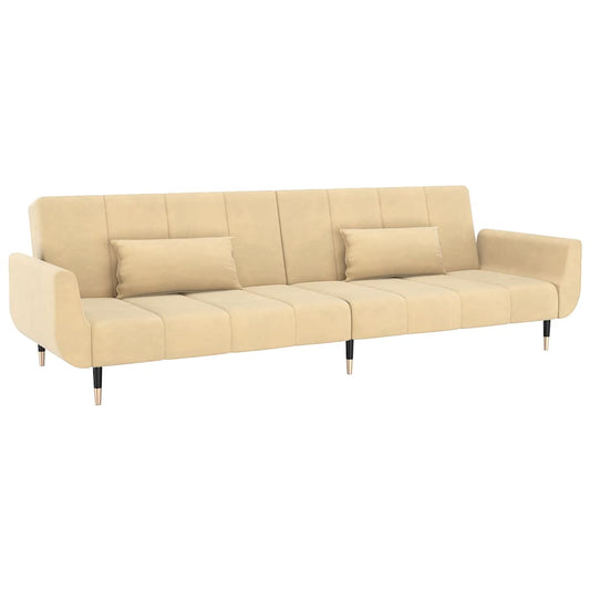 Schlafsofa 2-Sitzer mit 2 Kissen Creme Samt
