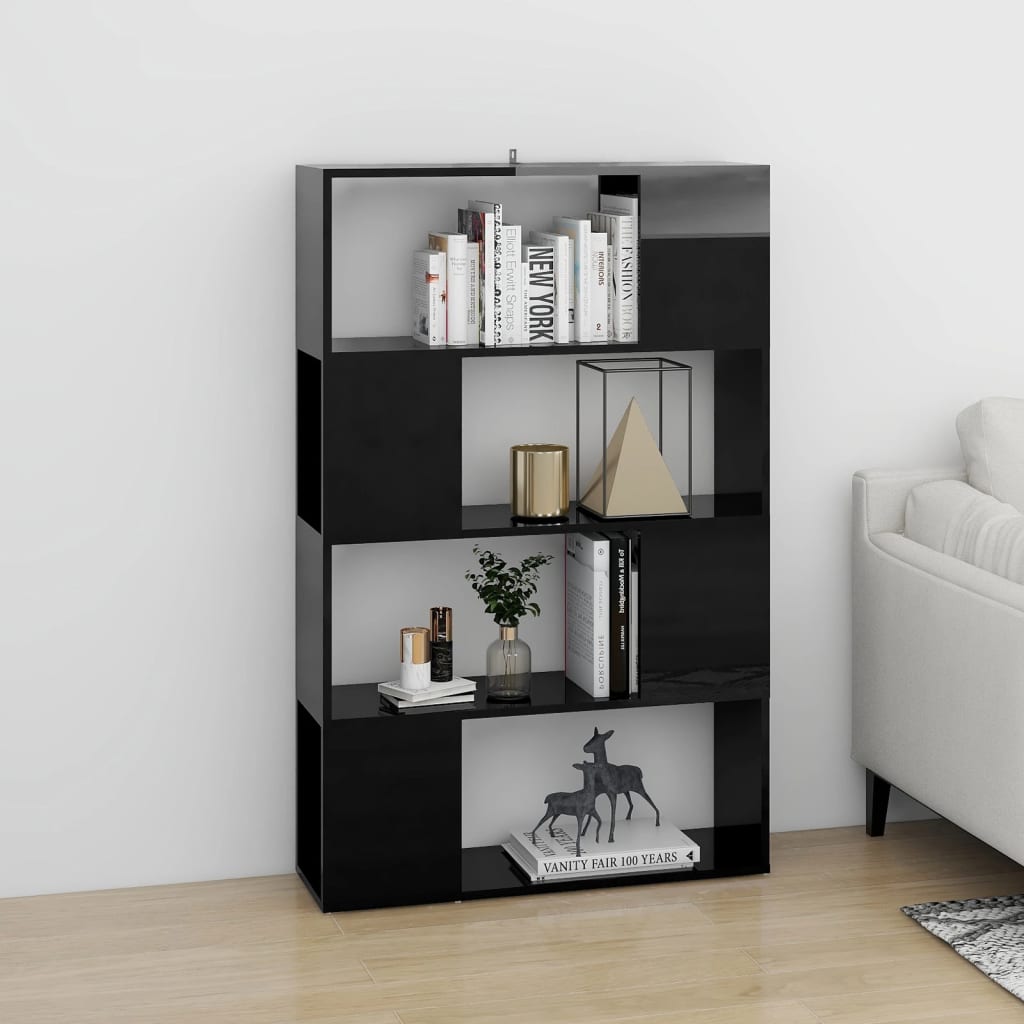 Reol Rumdeler Højglans Sort 80x24x124,5 cm