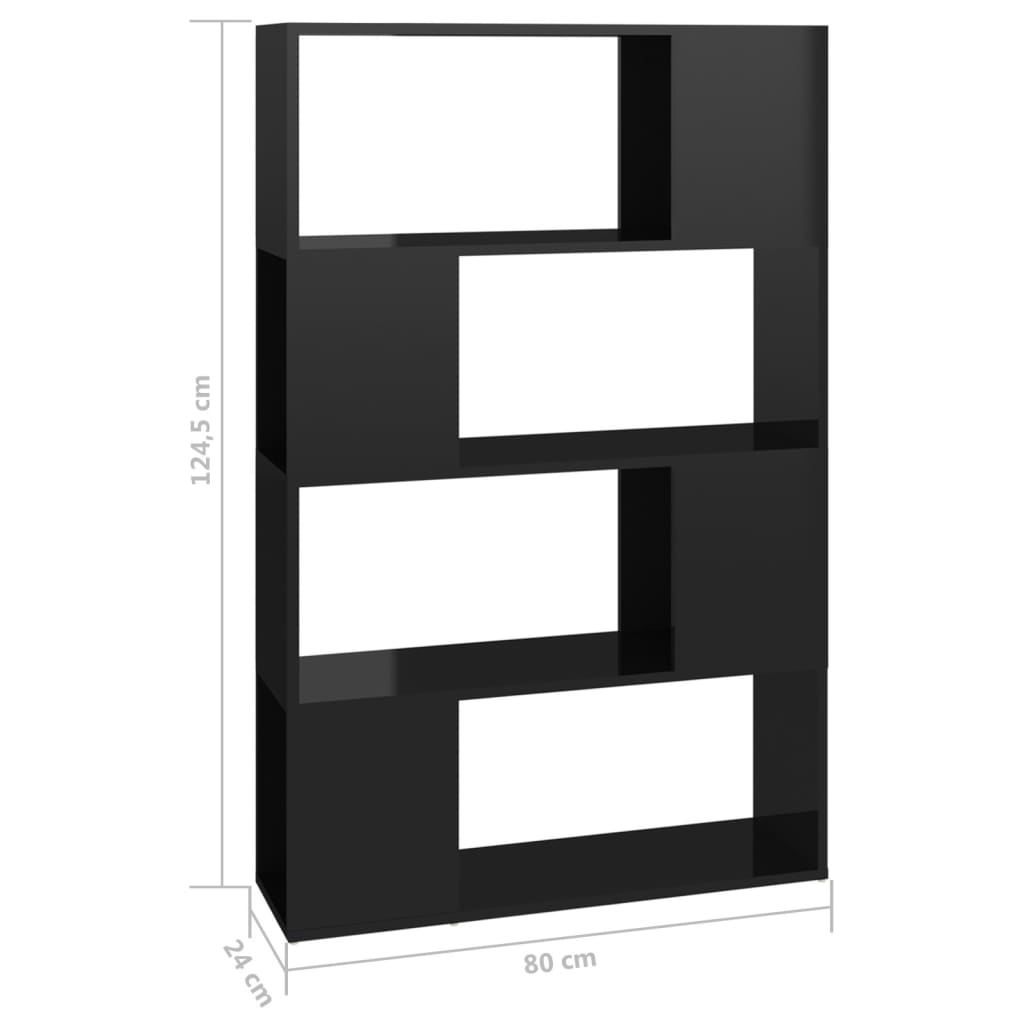 Reol Rumdeler Højglans Sort 80x24x124,5 cm