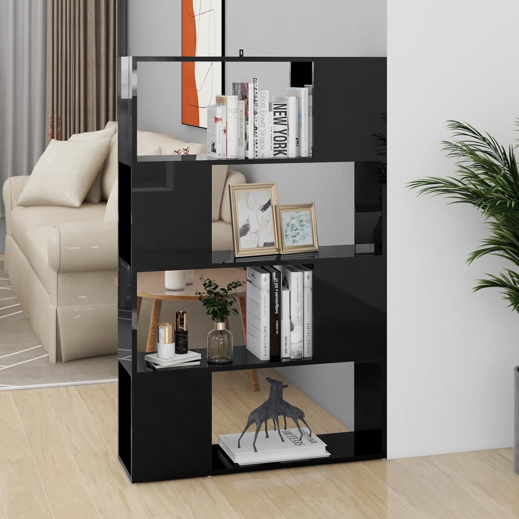 Reol Rumdeler Højglans Sort 80x24x124,5 cm