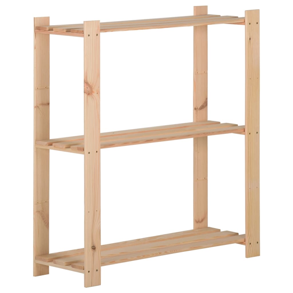 Opbevaringshylde med 3 hylder 80x28,5x90 cm massiv fyrretræ