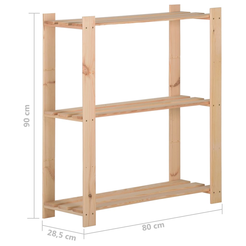 Opbevaringshylde med 3 hylder 80x28,5x90 cm massiv fyrretræ