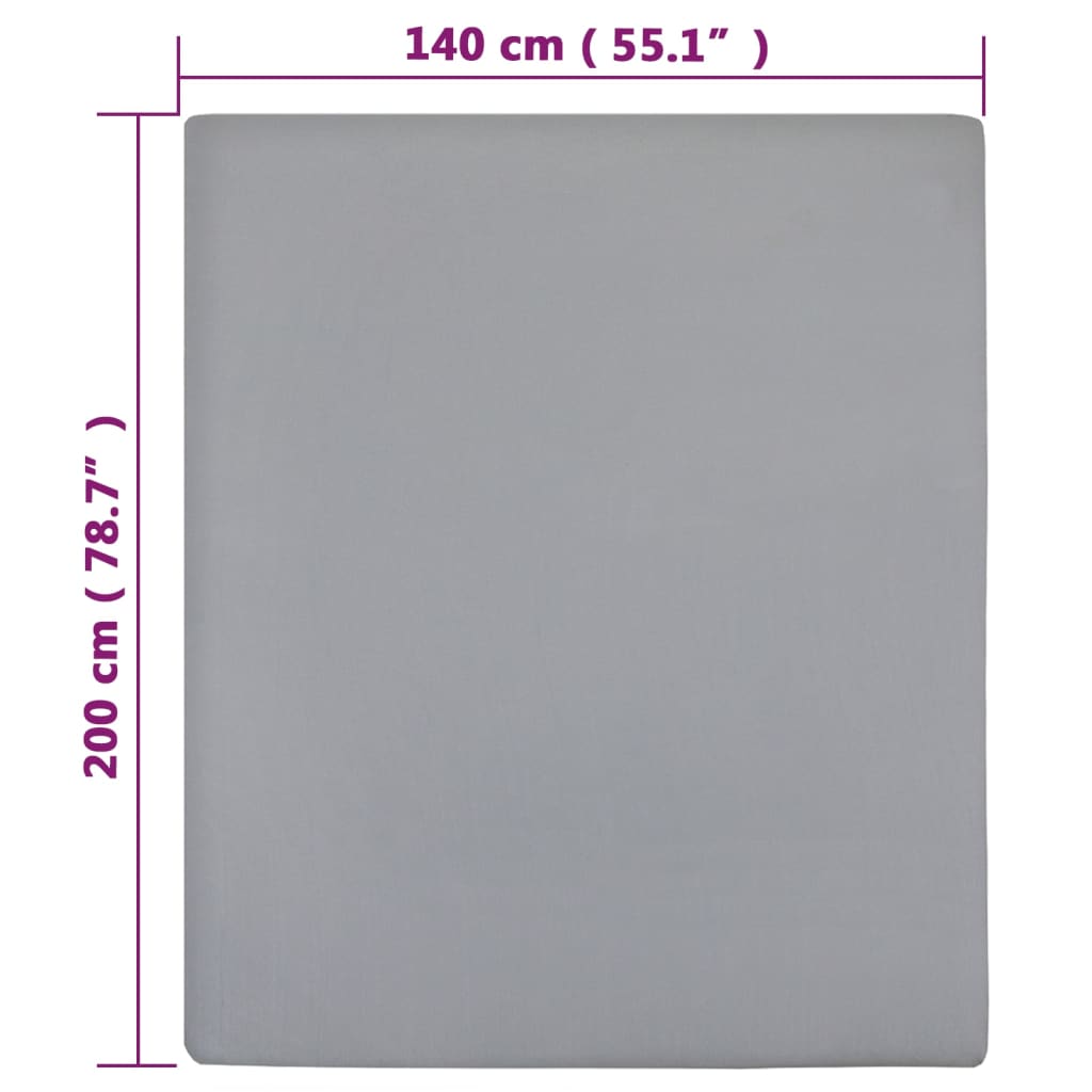 Fitted Sheet 2 stk Jersey Grå 140x200 cm Bomuld