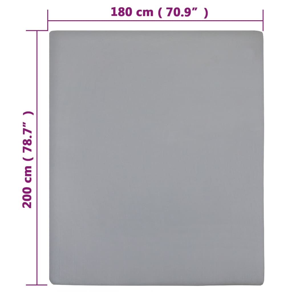 Fitted Sheet 2 stk Jersey Grå 180x200 cm Bomuld