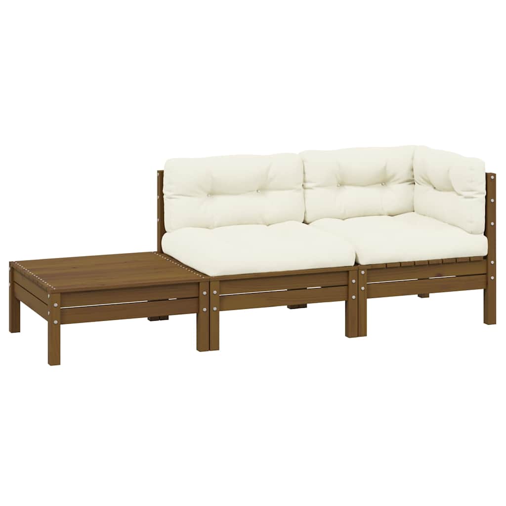 3-tlg. Garten-Lounge-Set mit Creme Kissen Massivholz Kiefer