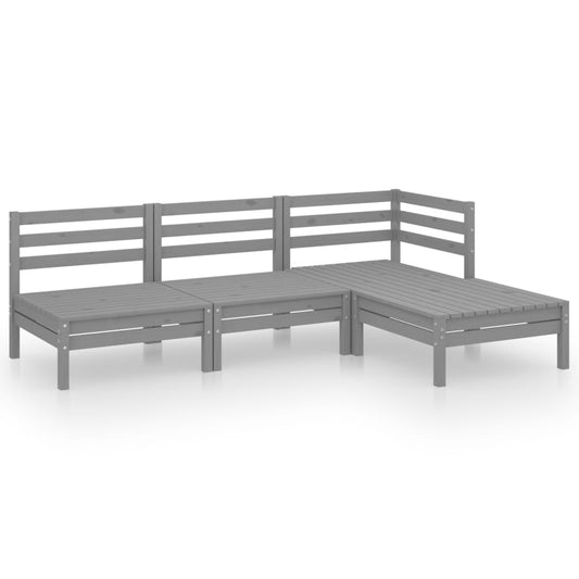 4-tlg. Garten-Lounge-Set Massivholz Kiefer Grau