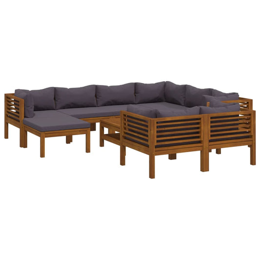 10-tlg. Garten-Lounge-Set mit Auflage Massivholz Akazie