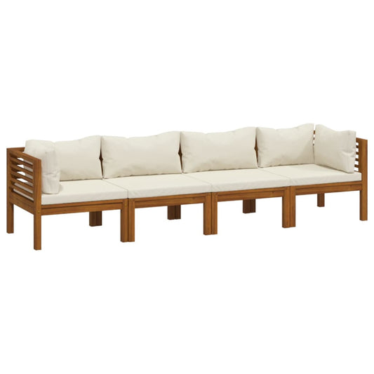 4-Sitzer-Gartensofa mit Creme Kissen Massivholz Akazie