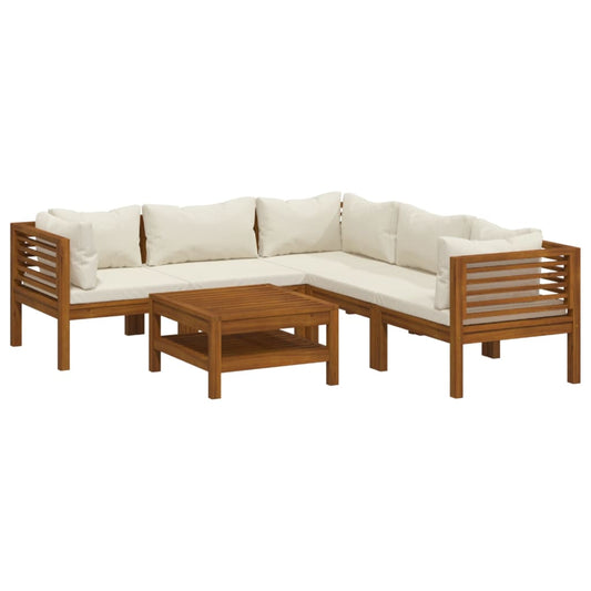 6-tlg. Garten-Lounge-Set mit Creme Kissen Massivholz Akazie