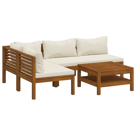 5-tlg. Garten-Lounge-Set mit Creme Kissen Massivholz Akazie