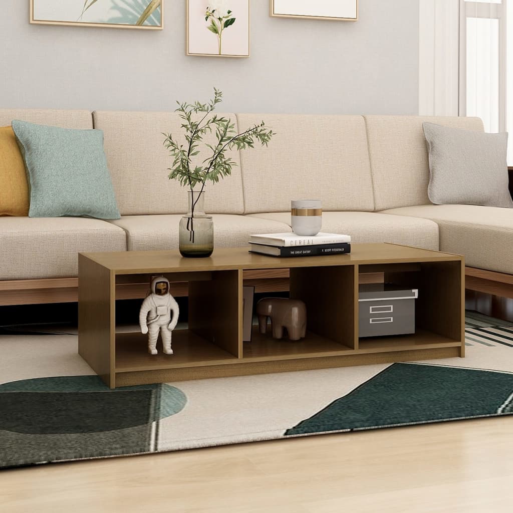Sofabord honningbrunt 110x50x34 cm massivt fyrretræ
