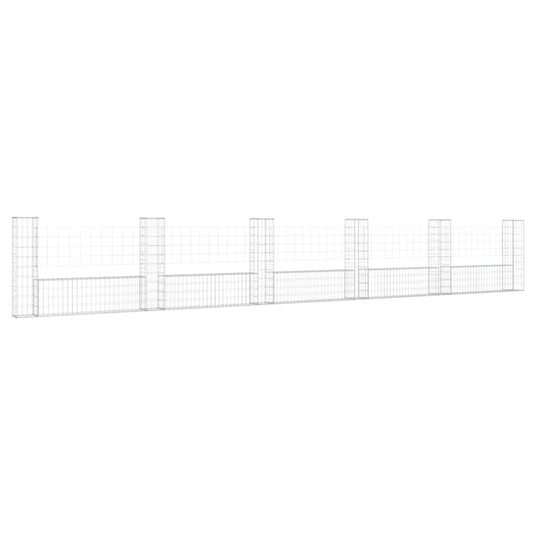 Gabionenkorb U-Form mit 6 Säulen Eisen 620x20x100 cm