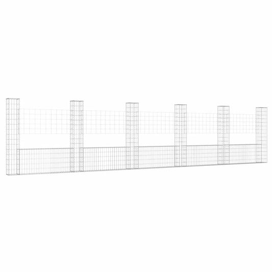Gabionenkorb U-Form mit 6 Säulen Eisen 620x20x150 cm